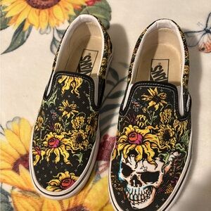 Vans Black Floral Slip-On Shoes